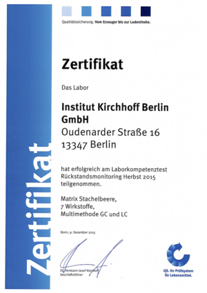 QS Laborkompetenztest (Pflanzenschutzmittel) erneut sehr erfolgreich bestanden!