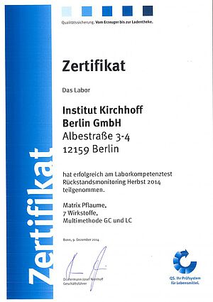 QS Laborkompetenztest (Pflanzenschutzmittel) wieder sehr erfolgreich bestanden!