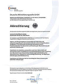 Accreditation certificate of the inspection centre