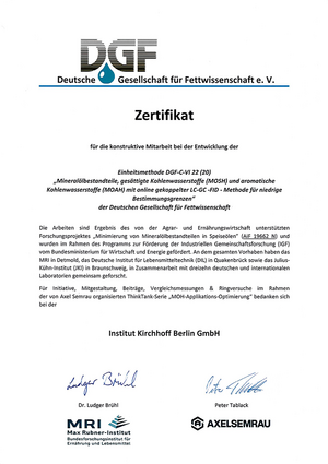 Institut Kirchhoff Berlin GmbH receives DGF certificate