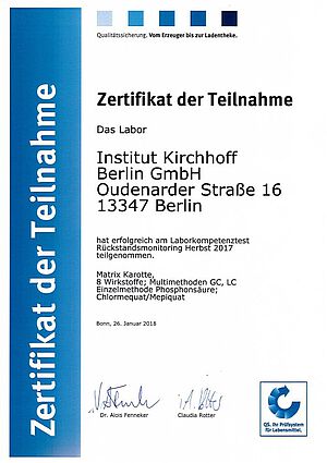 QS Laborkompetenztest (Pflanzenschutzmittel) erneut sehr erfolgreich bestanden!